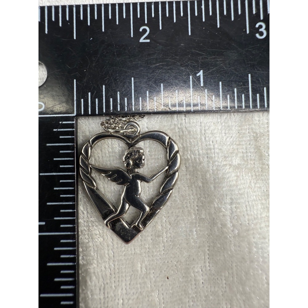 Vintage‎ Necklace Angel Heart Silver Tone Signed 18" - Picture 6 of 9